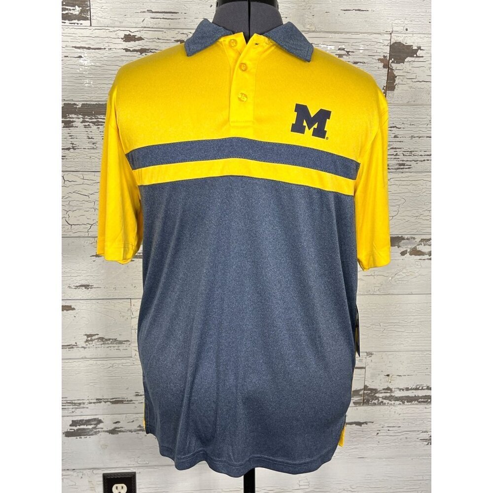 COLOSSEUM UNIVERSITY OF MICHIGAN Men's Polo Shirt Blue Maize Sz M NWT